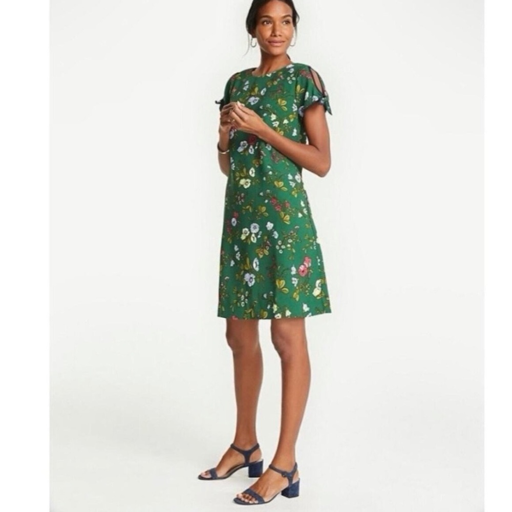 NWOT Ann Taylor Floral Tie Green Shift mini dress women size 00